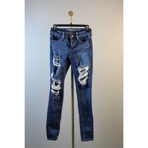 American Eagle Super Stretch X Jeggings Distressed Dark Wash Blue Jeans Womens 6